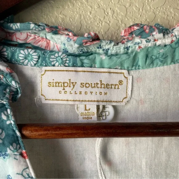 Simply Southern Womens Large Patchwork Floral Midi Dress Preppy Modest Pockets - Picture 3 of 9